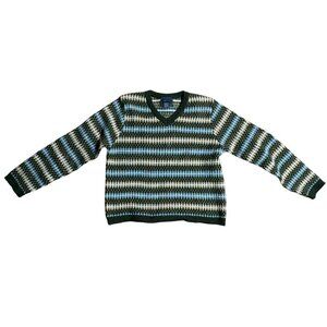 Vintage Hot Chocolate Women's Medium Wool & Nylon V-Neck Sweater Multicolor Fall